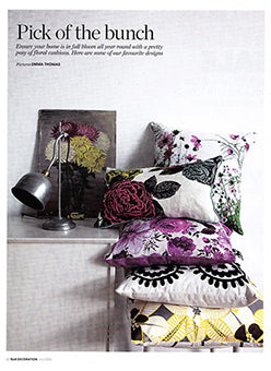 étoile home's Tiki tropical floral throw pillow in Elle Deco magazine ships from Canada worldwide