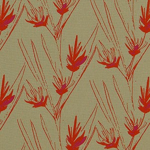 Beakrush floral home decor fabric for curtains, blinds and upholstery in Natural Earth and Geranium red ships from canada worldwide including the USA