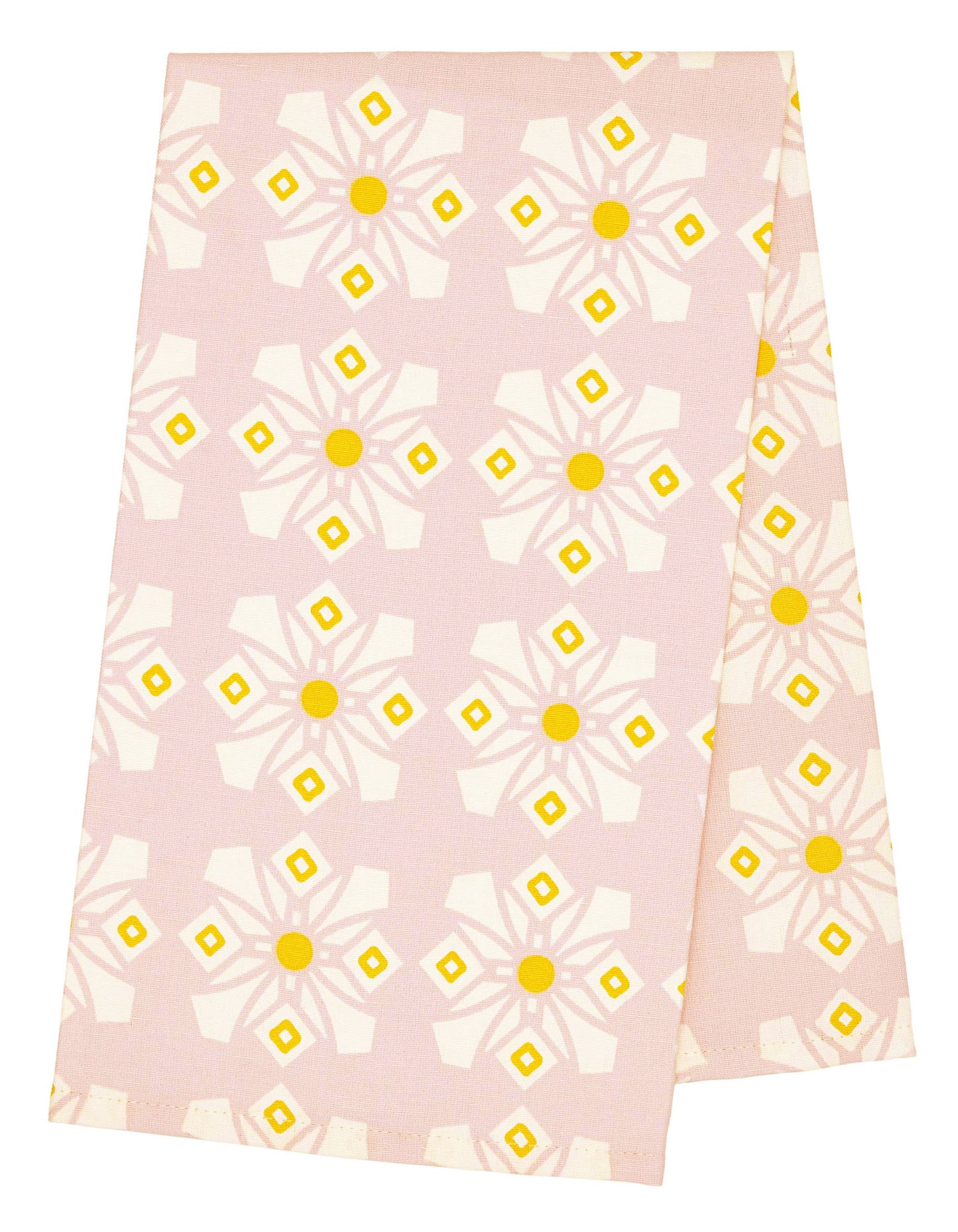 Dorothy Geometric Patterned Screen Printed Linen Union Tea Towel in Light Tea Rose Pink