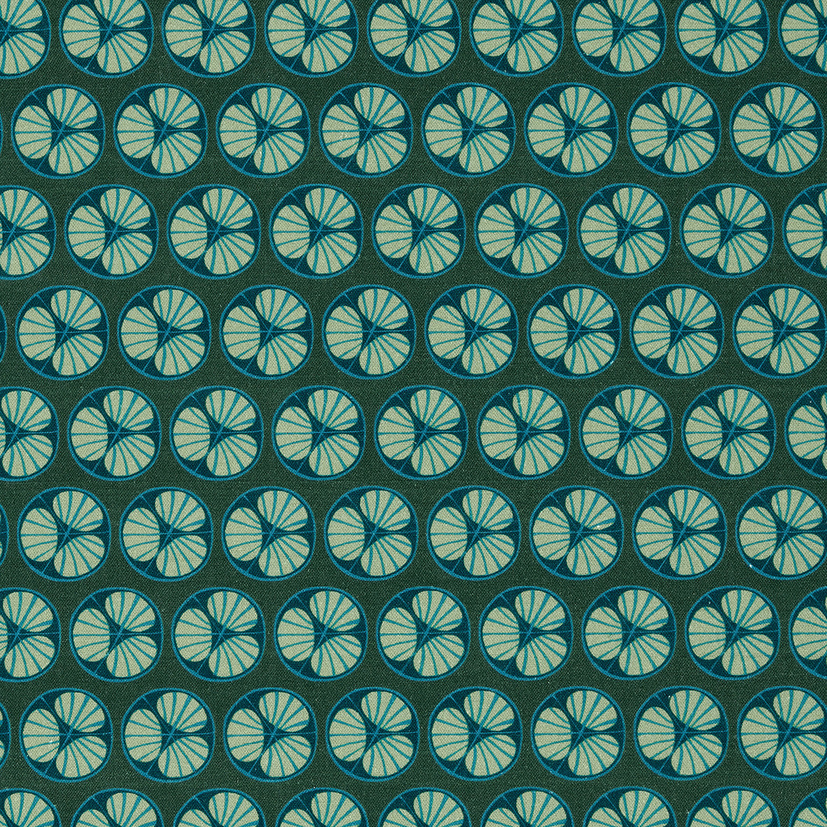 Graphic Cross Section of Fruit Pattern Printed Linen Cotton Canvas Fabric in Dark Moss Green