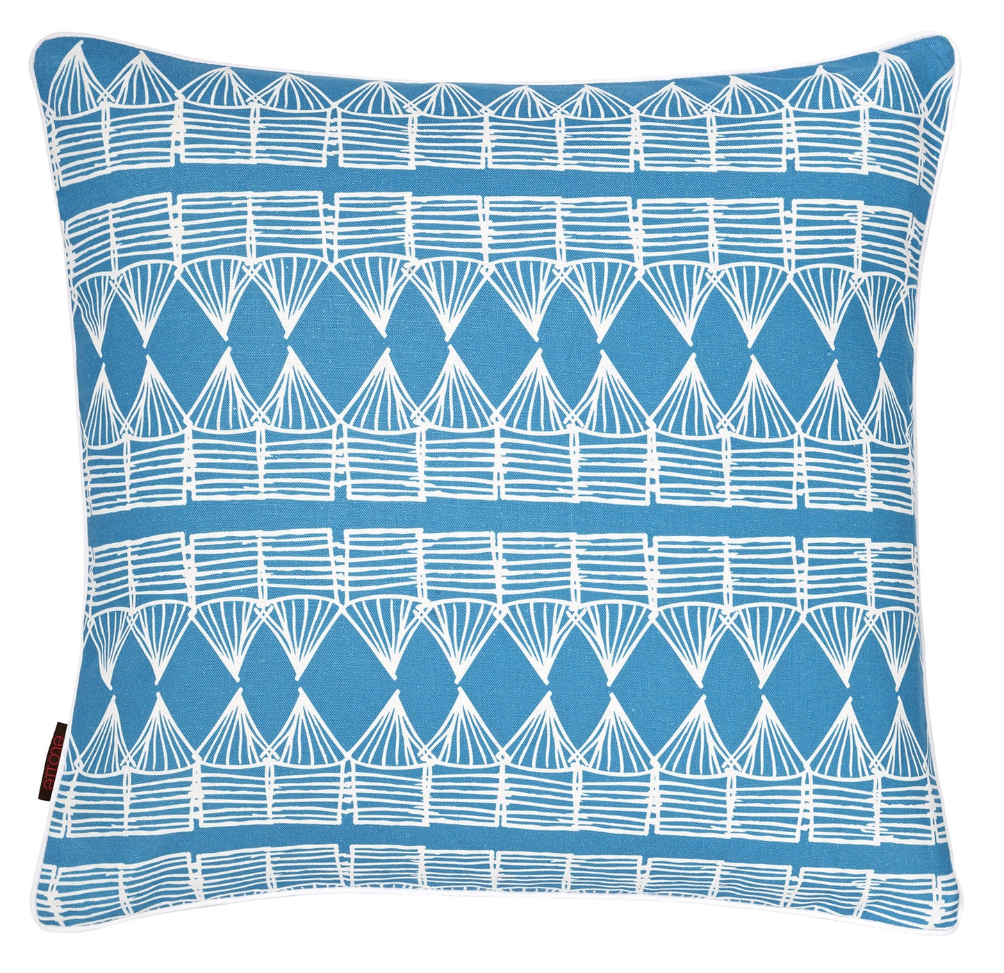 Tiki Huts Pattern Linen Throw Pillow Cushion in Bright Turquoise Blue 45x45cm 18x18" ships from Canada worldwide including the USA