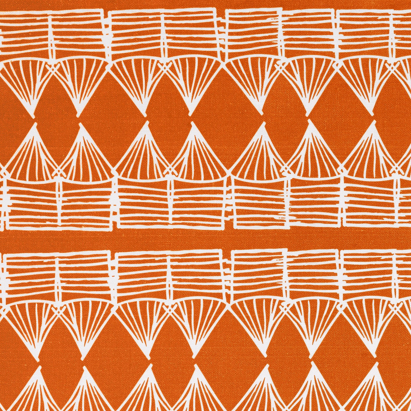 Tiki Huts Pattern Cotton Linen Home Decor Fabric by the meter or by the yard for curtains, blinds, upholstery in Bright Pumpkin Orange ships from Canada (USA)