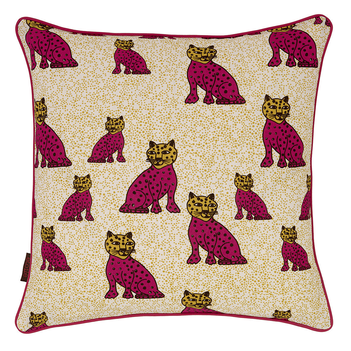 Graphic Leopard Pattern Linen Union Printed Decorative Throw Pillow in Fuchsia Pink & Chocolate Brown 45x45cm (18x18" pillow)