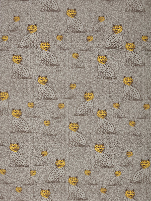 Graphic Leopard Pattern Printed Linen Cotton Canvas Home Decor Fabric by the meter or the yard for curtains, blinds and upholstery in Light Dove Grey & Saffron Yellow ships from Canada (USA)