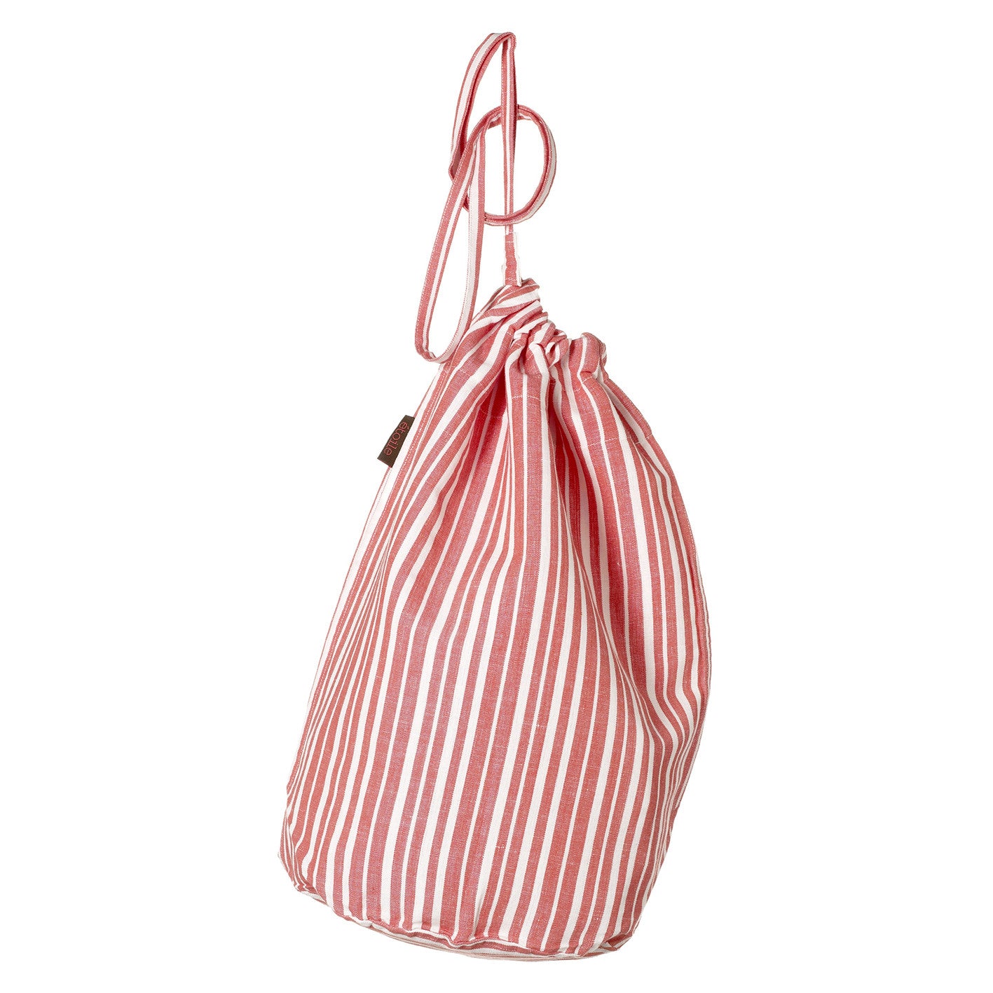 Palermo Ticking Stripe Cotton Linen Drawstring Laundry & Storage Bag in Geranium Red Ships from Canada (USA)