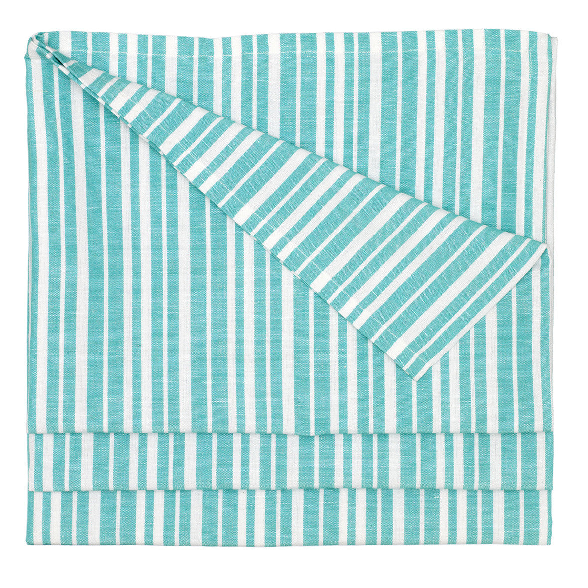 Palermo Ticking Stripe Cotton Linen Tablecloth in Pacific Turquoise Blue Ships from Canada (USA)