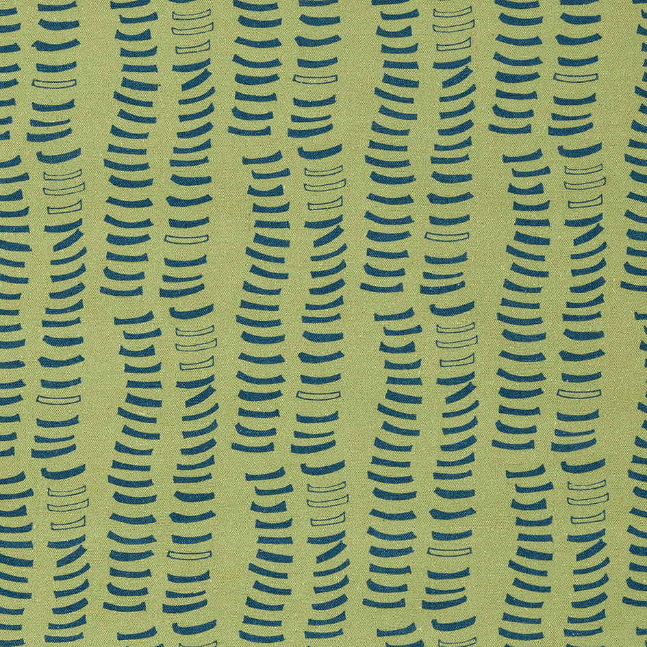Graphic Rib Pattern Pattern Screen Printed Linen Cotton Canvas Home Decor Fabric in Antique Moss Green and Dark Petrol Blue Curtain Blind Upholstery Canada USA