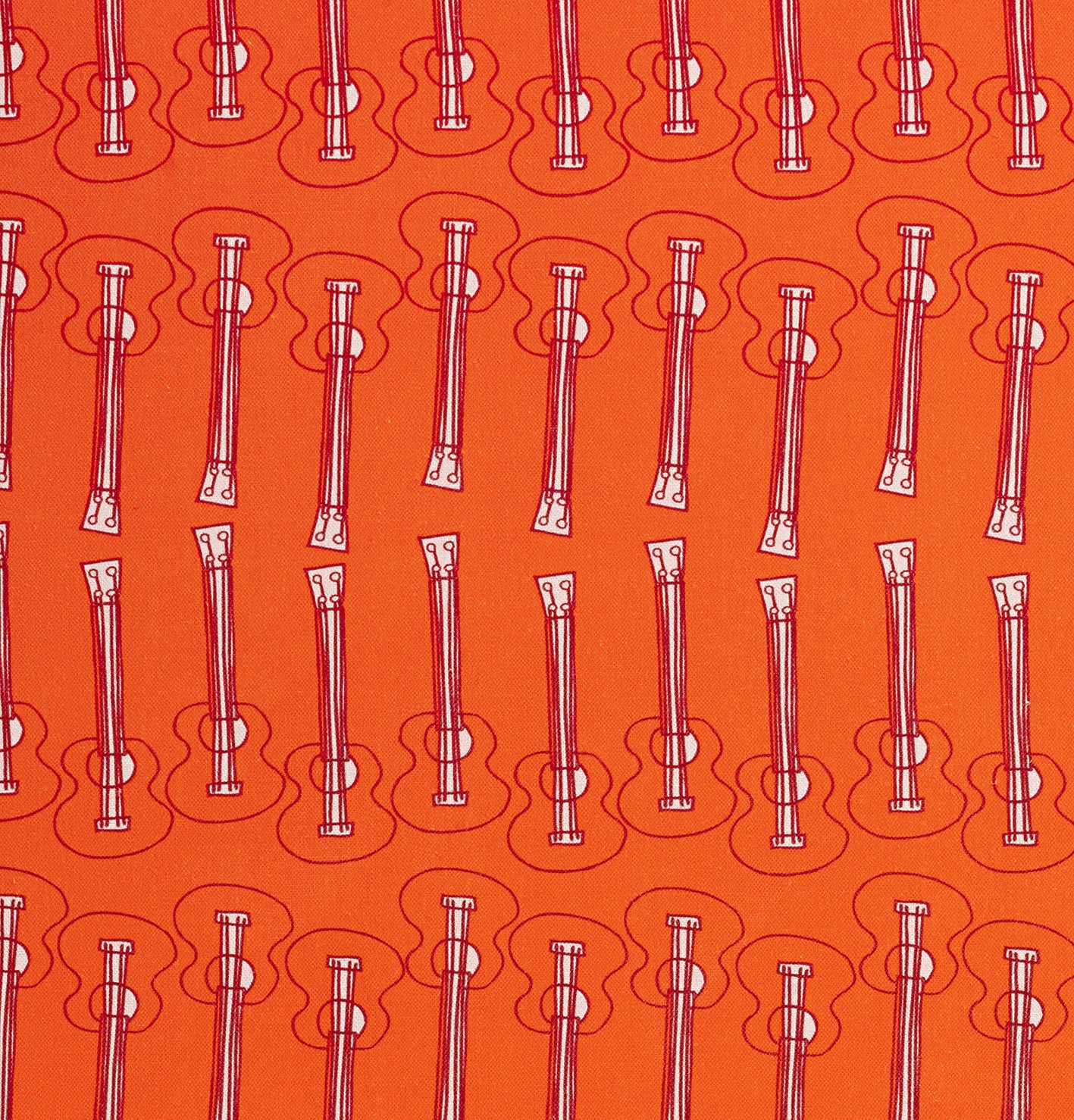 Ukelele Guitar Pattern Cotton Linen Home Decor Interiors Fabric by the Meter or yard for curtains, blinds or upholstery in Bright Pumpkin Orange ships from Canada (USA)