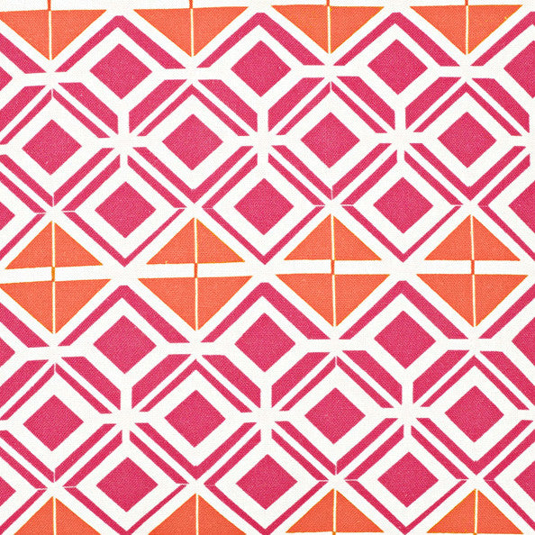 Glasswork Geometric Pattern Cotton Linen Fabric by the Meter in Bright Fuchsia Pink & Pumpkin Orange