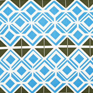 Glasswork Geometric Pattern Cotton Linen Fabric by the Meter in Turquoise Blue / Olive Green