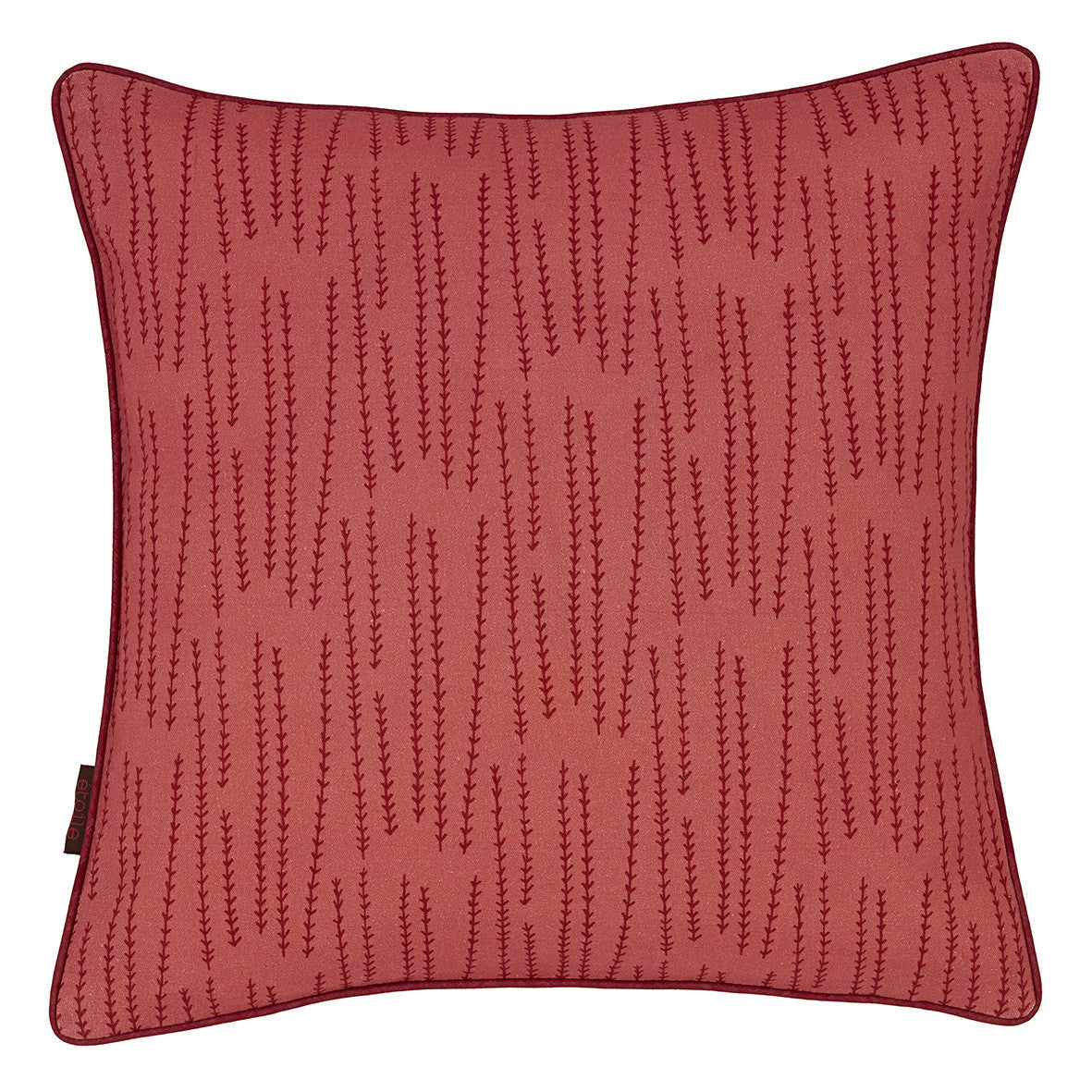 Graphic Rosemary Pattern Linen Union Printed Throw Pillow in Coral Pink and Vermilion Red Ships from Canada worldwide including the USA