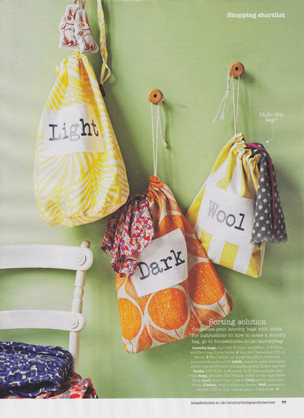 étoile home's Oscar laundry and storage bag as seen in Country Homes and Interiors magazine ships from Canada worldwide