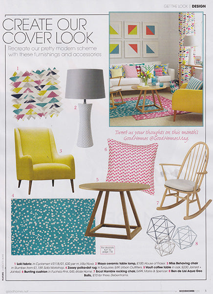 Good Homes Magazine May 2014 Bunting Throw Pillow in Fuchsia Pink 