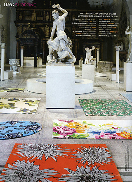 étoile home's Corsica turquoise floral rug in Homes & Gardens Magazine ships from Canada worldwide