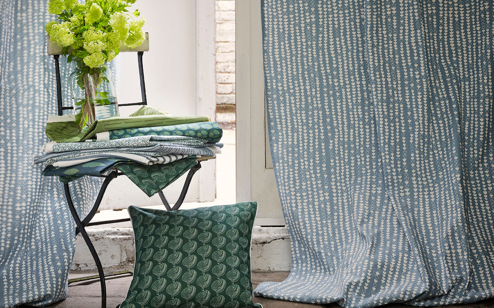 Pale blue hopi fabric by the meter yard for curtains upholstery and throw pillows, ships from Canada worldwide