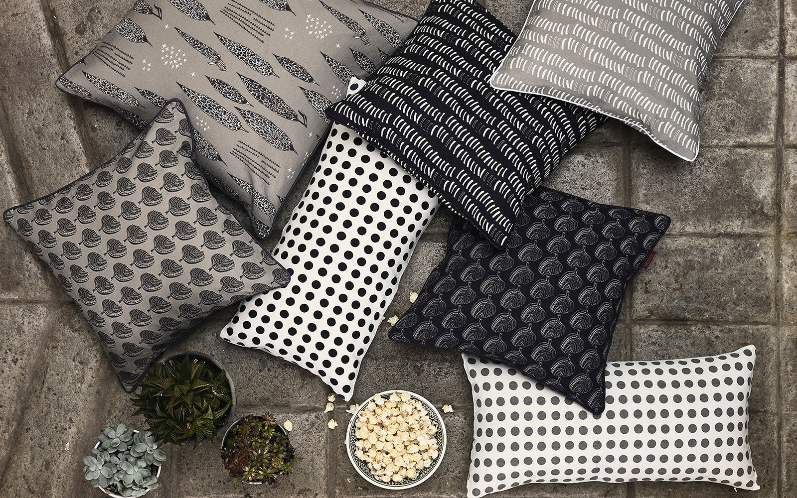 Decorative designer throw pillows blacks greys stripes patterns canada USA