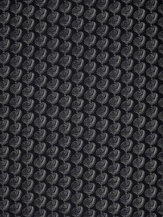 Graphic Apple Tree Pattern Printed Linen Cotton Canvas Fabric in Black and White