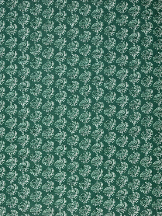 Graphic Apple Tree Pattern Printed Fabric in Dark Moss Green and White