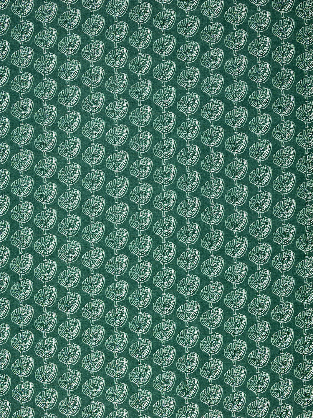 Graphic Apple Tree Pattern Printed Fabric in Dark Moss Green and White