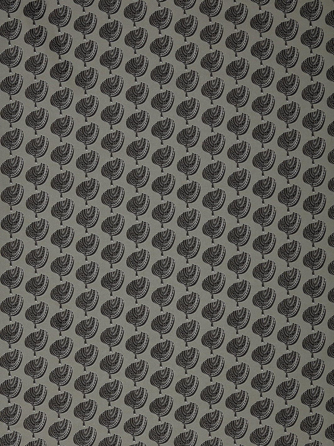 Graphic Apple Tree Pattern Printed Fabric in Dove Grey and Black