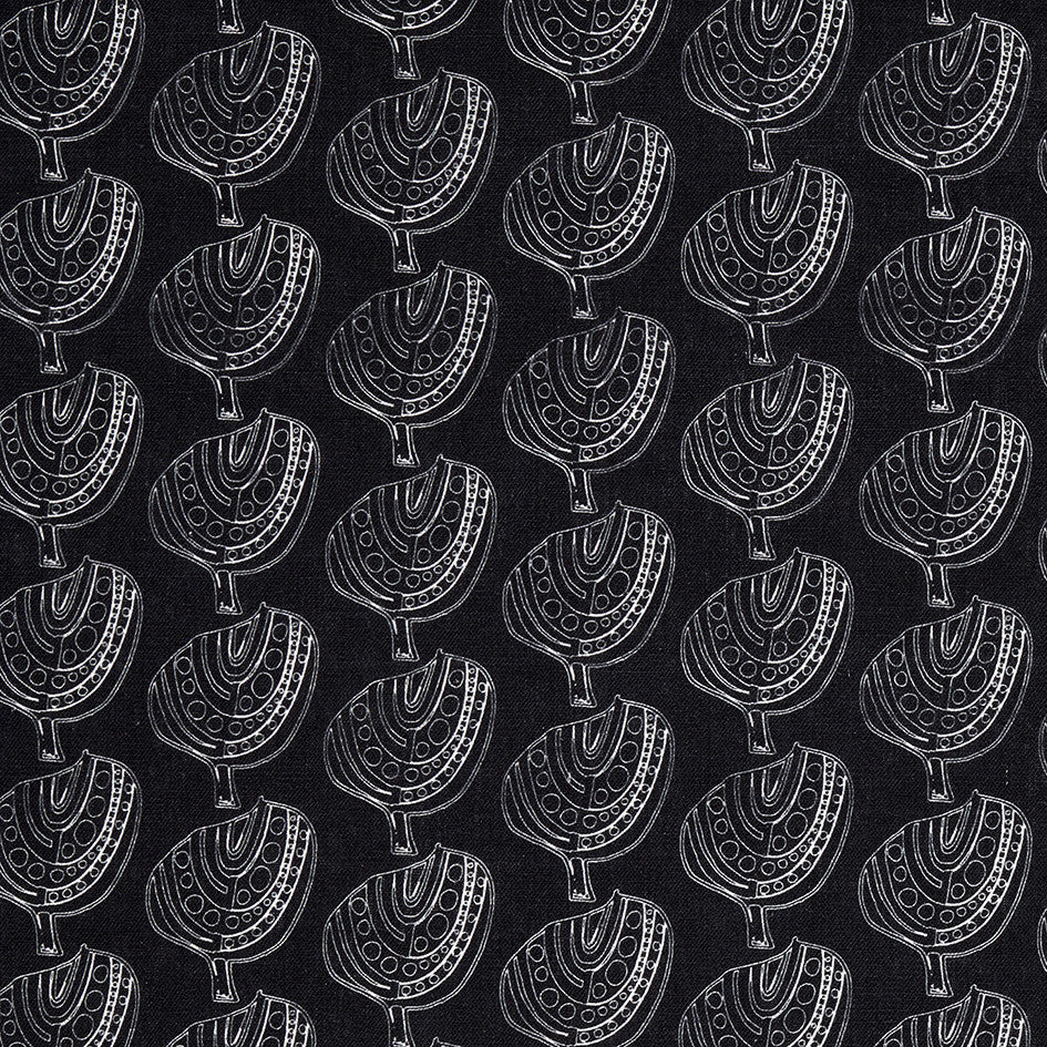 Graphic Apple Tree Pattern Printed Linen Cotton Canvas Fabric in Black and White