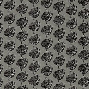 Graphic Apple Tree Pattern Printed Fabric in Dove Grey and Black