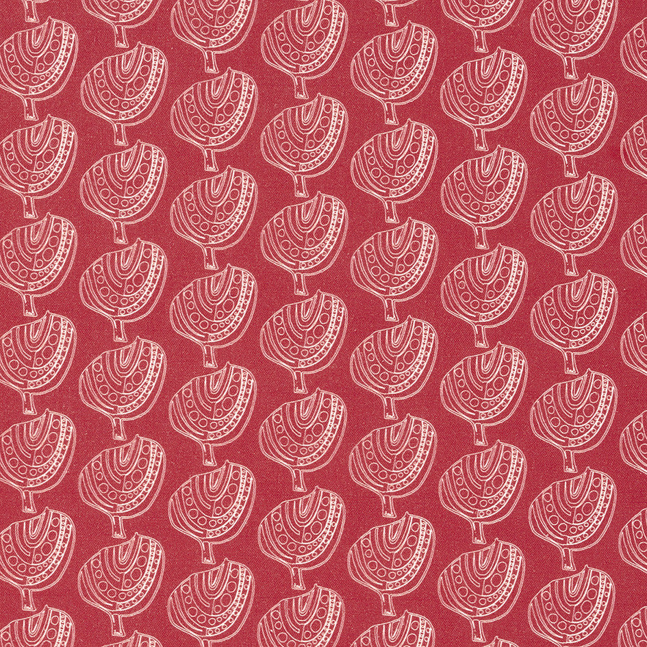 Graphic Apple Tree Pattern Printed Fabric in Warm Geranium red