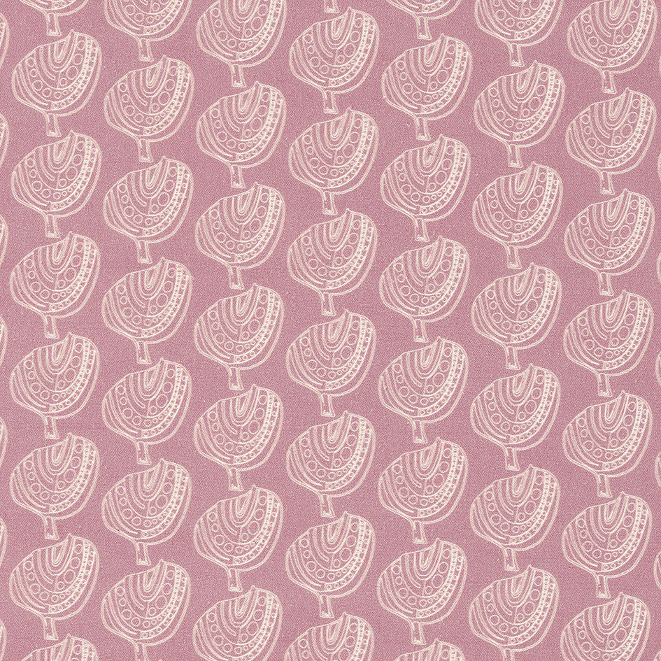 Graphic Apple Tree Pattern Printed Linen Cotton Canvas Fabric in Light Heather Pink