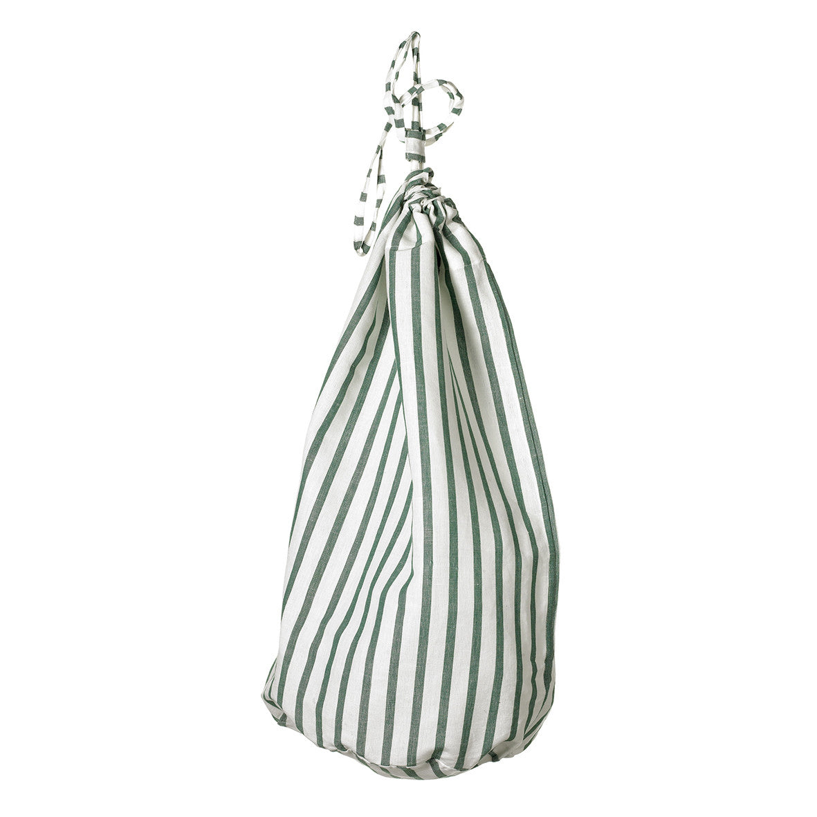 Autumn Ticking Stripe Cotton Linen Drawstring Laundry and Storage bags Dark Moss Green ships from Canada (USA)