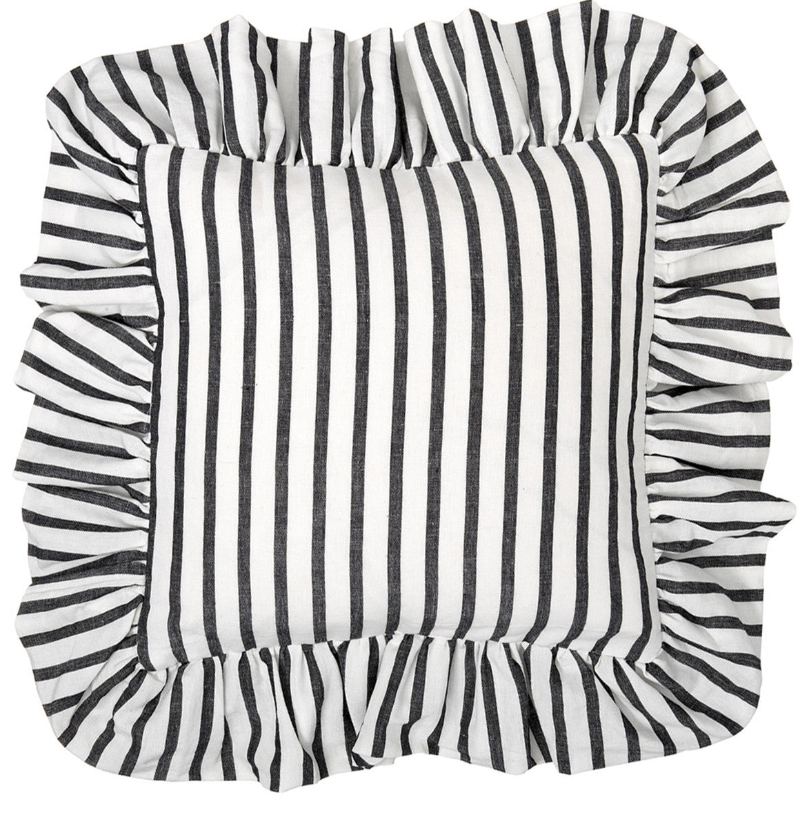 Autumn Ticking Stripe Ruffle Decorative Throw Pillow in Black 45x45cm (18x18") 