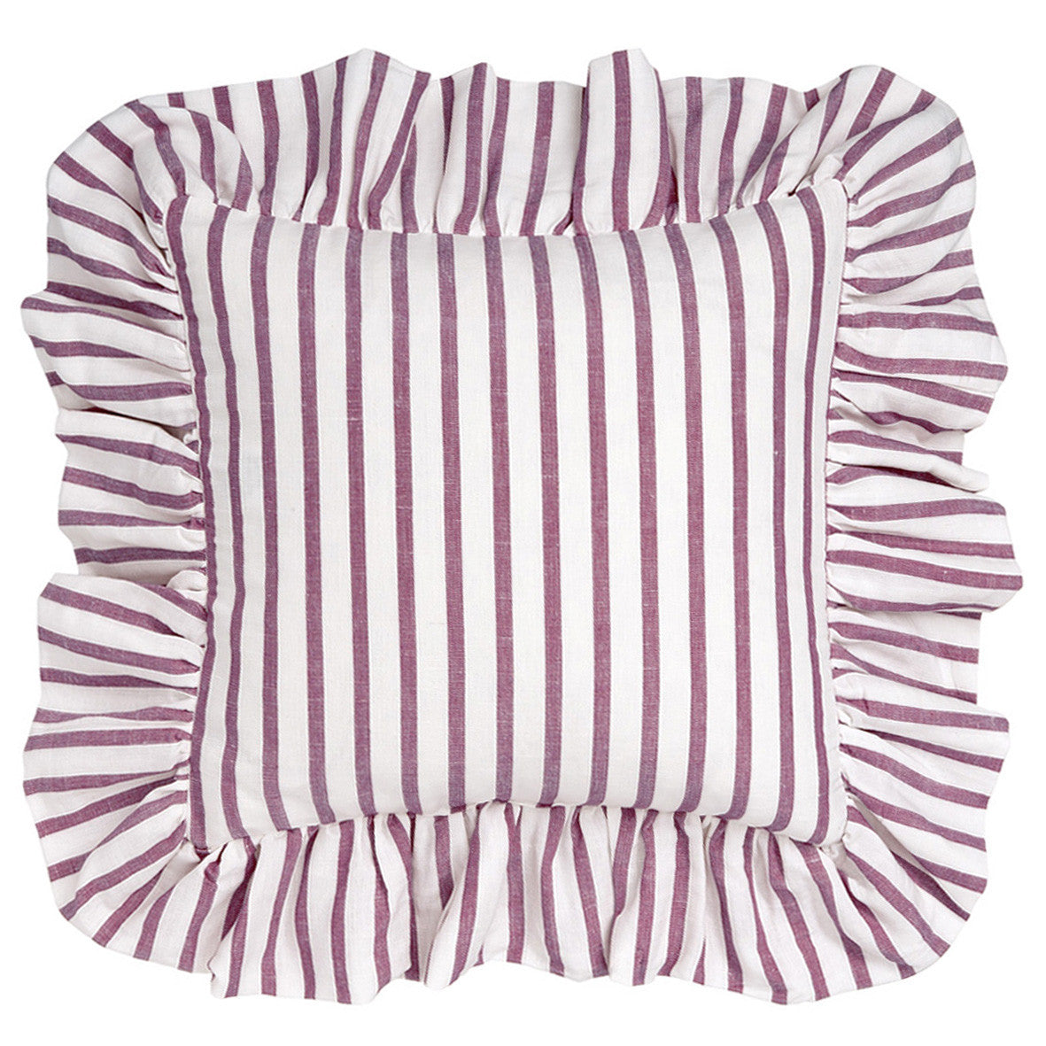 Autumn Ticking Stripe Ruffle Decorative Throw Pillow in Dark Heather Pink 45x45cm (18x18")
