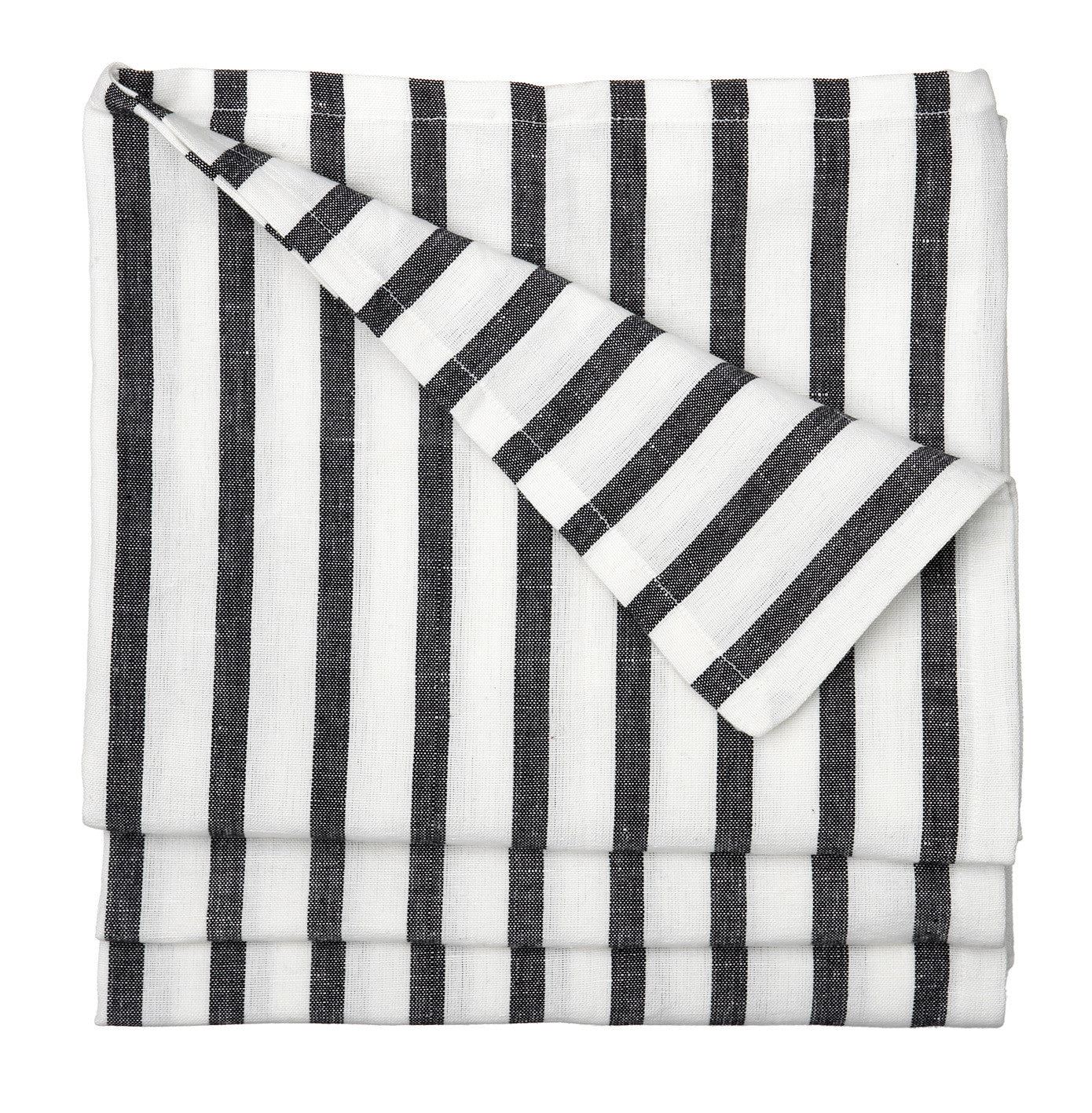 Autumn Ticking Stripe Linen Cotton Tablecloth in Black