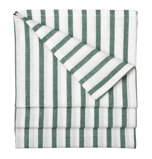 Autumn Ticking Stripe Cotton Linen Tablecloth in Dark Moss Green Canada USA