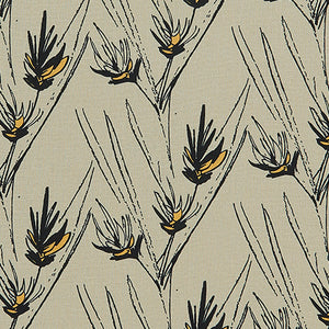 Beakrush floral home decor fabric for curtains, blinds and upholstery in Natural Earth, Black and Yellow ships from canada worldwide including the USA
