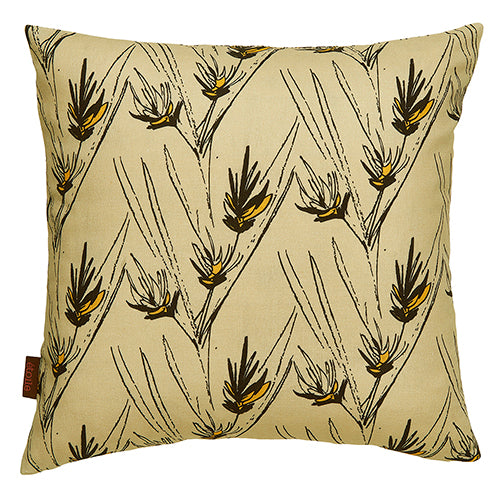 Beakrush floral designer cotton linen throw pillow in Natural Earth and Black ships from Canada worldwide including the USA 