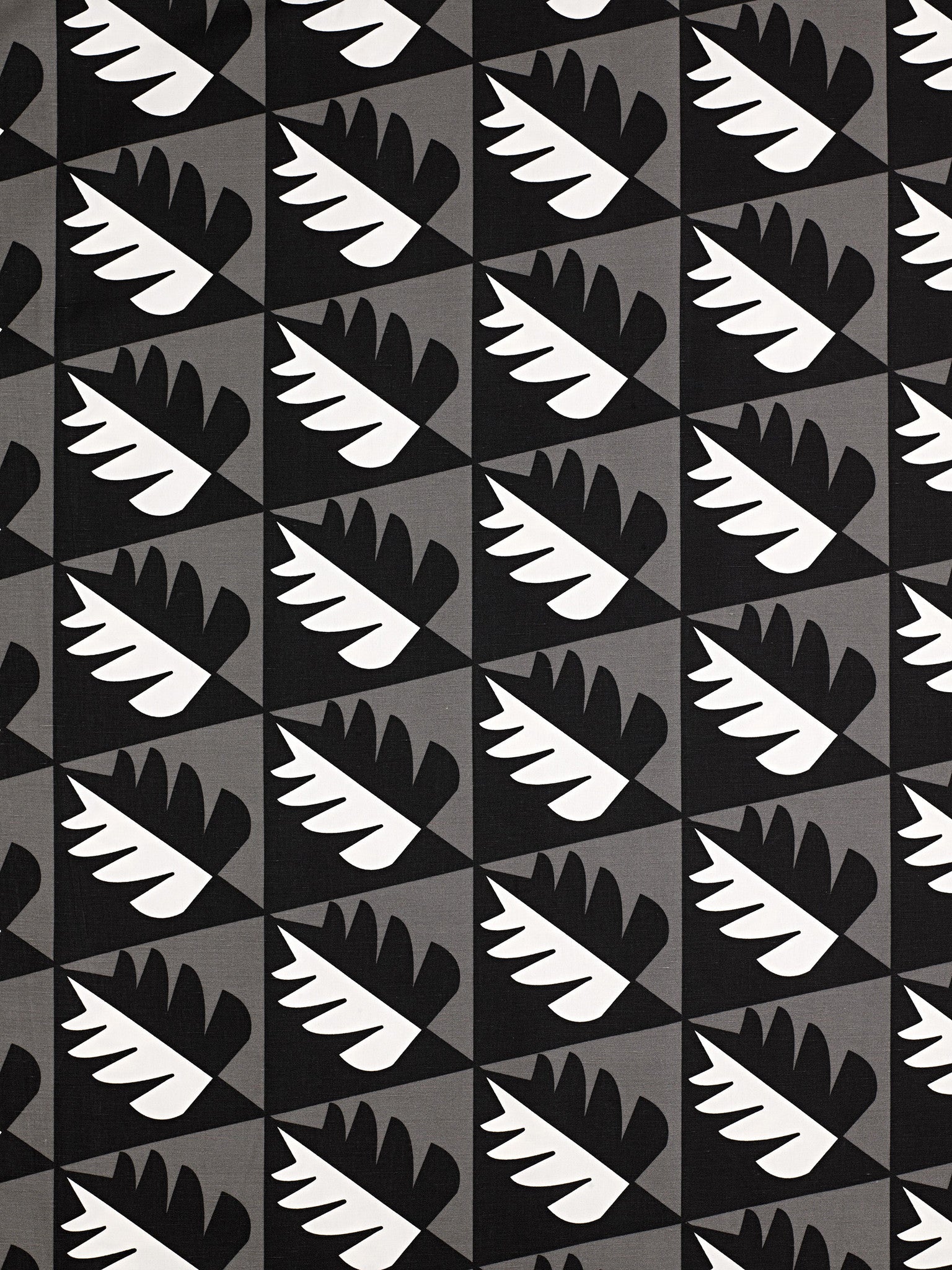 Betty Geometric Tree Pattern Cotton Linen Fabric by the Meter in Stone Grey & Black