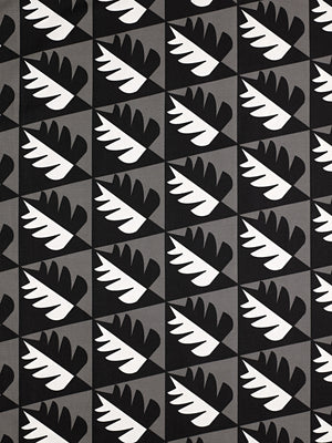 Betty Geometric Tree Pattern Cotton Linen Fabric by the Meter in Stone Grey & Black