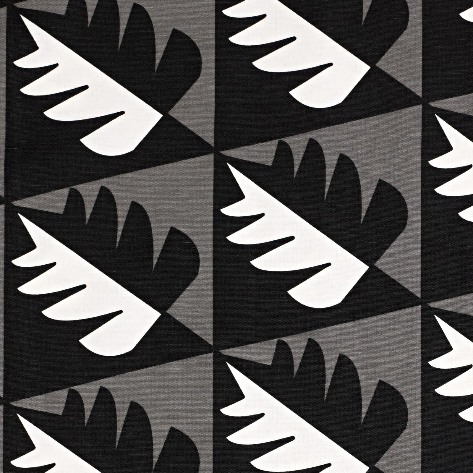 Betty Geometric Tree Pattern Cotton Linen Fabric by the Meter in Stone Grey & Black
