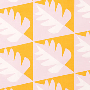 Betty Geometric Tree Pattern Cotton Linen Fabric by the Meter in Light Tea Rose Pink & Saffron Yellow