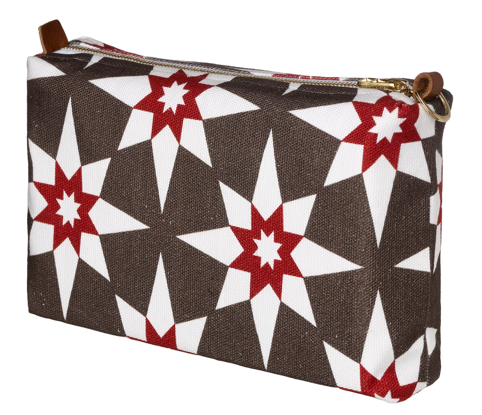 Cadiz Geometric Star Pattern Canvas Wash toiletry, cosmetics, shaving Travel Bag - Stone Grey & Geranium Red Ships from canada (USA)