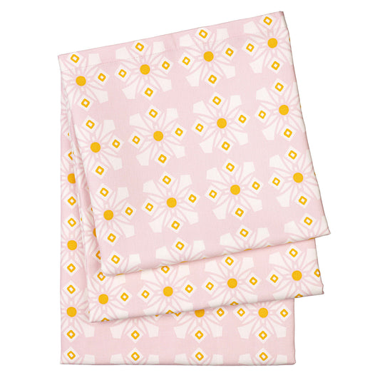 Dorothy Geometric Cotton Linen Tablecloth in Light Pink and saffron yellow ships from Canada worldwide (USA)