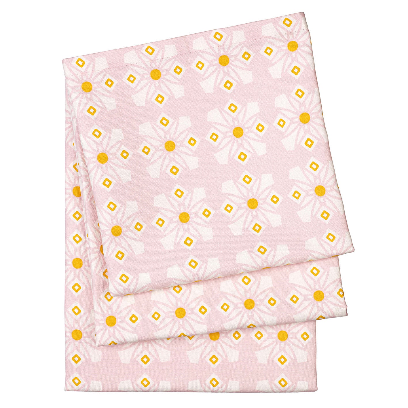 Dorothy Geometric Cotton Linen Tablecloth in Light Pink and saffron yellow ships from Canada worldwide (USA)