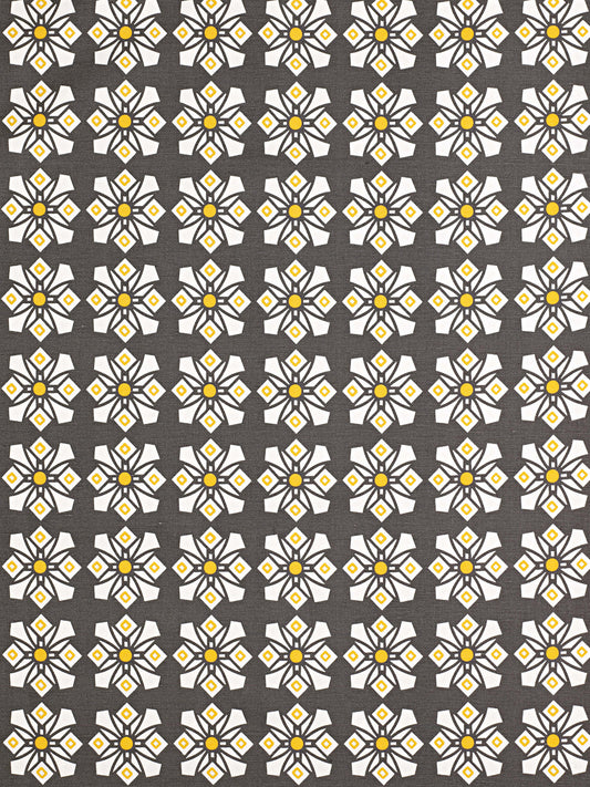 Dorothy Geometric Pattern Cotton Linen Fabric by the Meter in Stone Grey & Yellow
