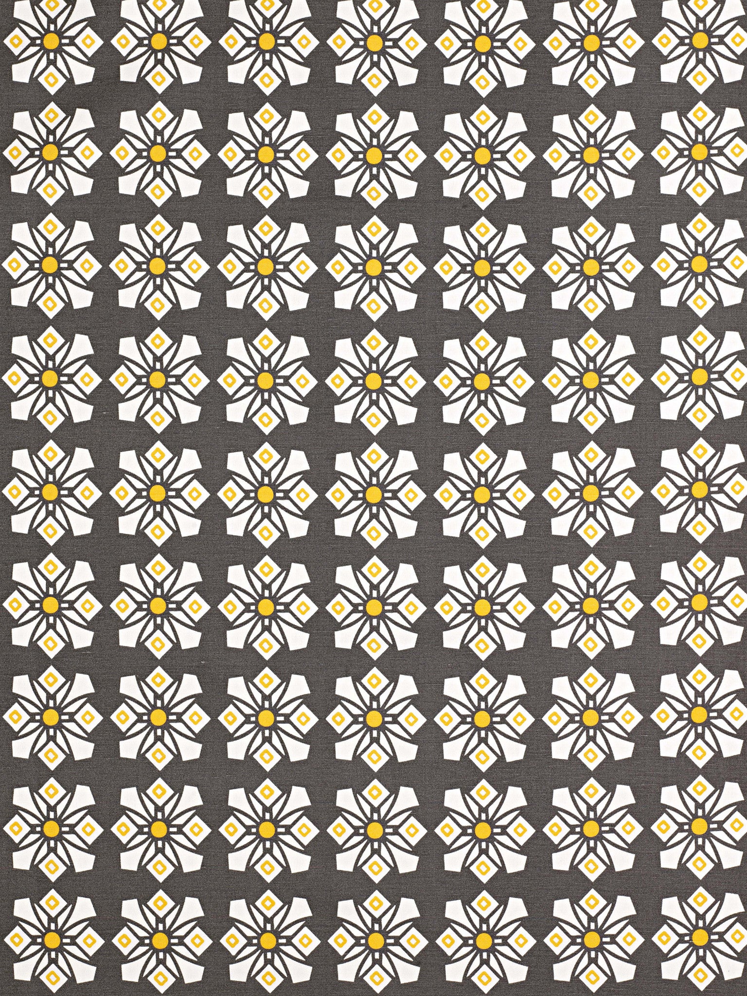 Dorothy Geometric Pattern Cotton Linen Fabric by the Meter in Stone Grey & Yellow
