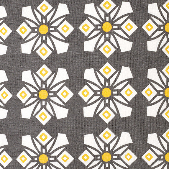 Dorothy Geometric Pattern Cotton Linen Fabric by the Meter in Stone Grey & Yellow