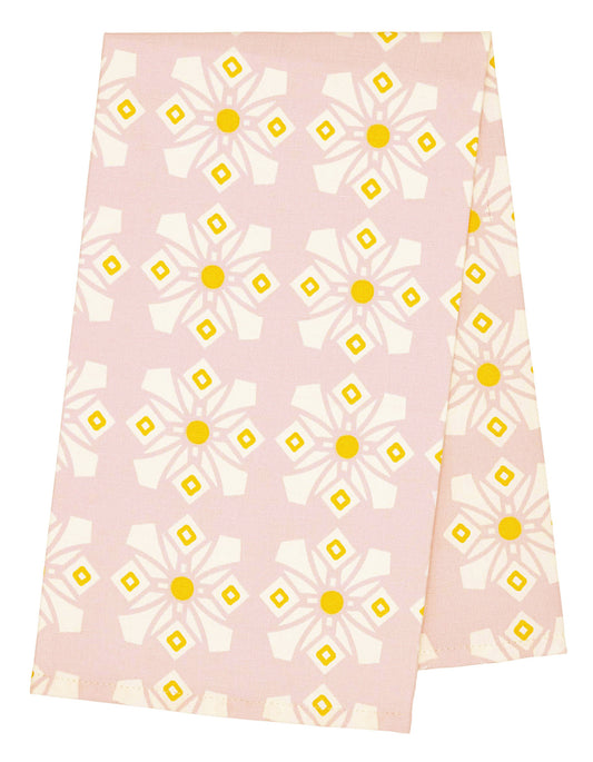 Dorothy Geometric Patterned Screen Printed Linen Union Tea Towel in Light Tea Rose Pink