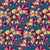 Graphic Eden Floral Pattern Printed Linen Cotton Canvas Fabric in Dark Petrol Blue, Red, Yellow and Pink