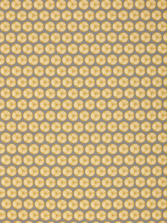 Graphic Cross Section of Fruit Pattern Printed Linen Cotton Canvas Fabric in Light Dove Grey and Saffron Yellow 