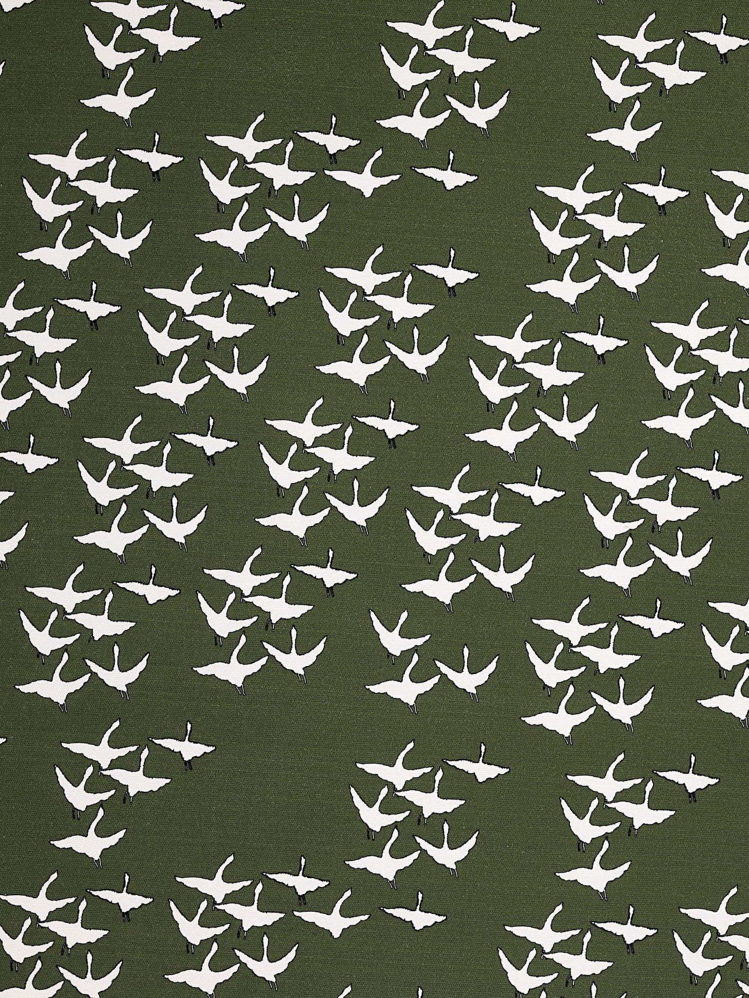 Geese Bird Pattern Cotton Linen Fabric by the Meter in Olive Green