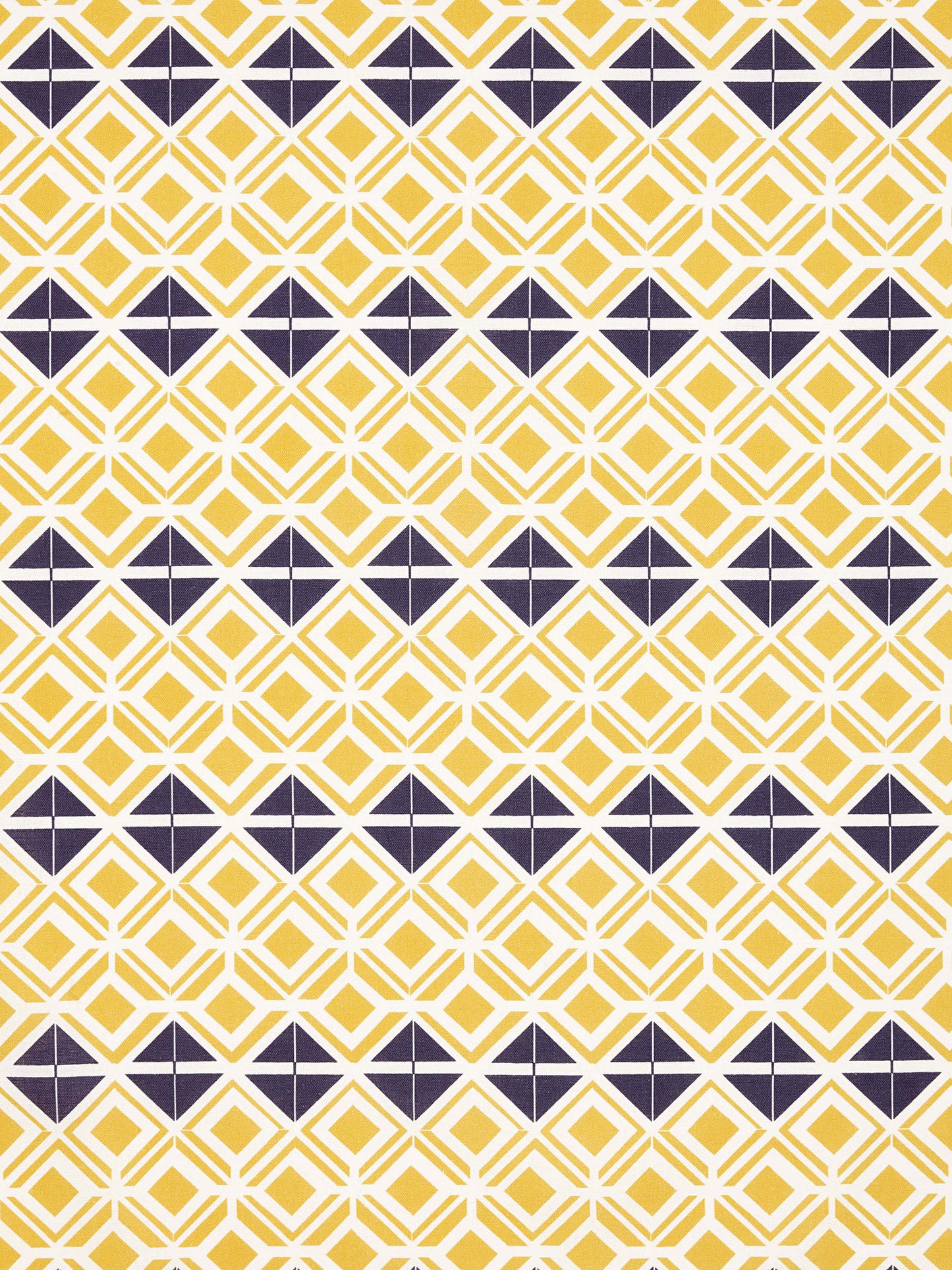 Glasswork Geometric Pattern Cotton Linen Fabric by the Meter in Maize Yellow & Aubergine Purple